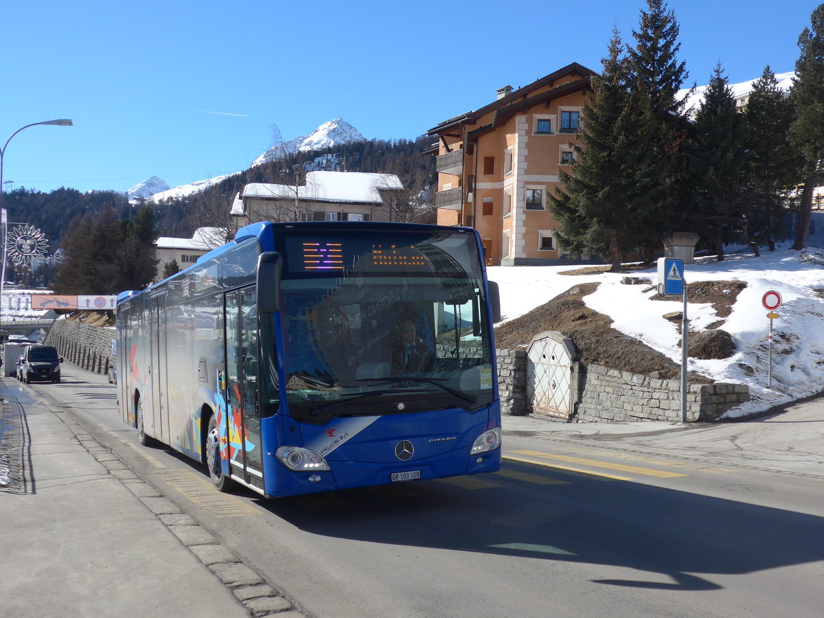 (178'615) - SBC Chur - Nr. 108/GR 100'108 - Mercedes am 18. Februar 2017 beim Bahnhof St. Moritz