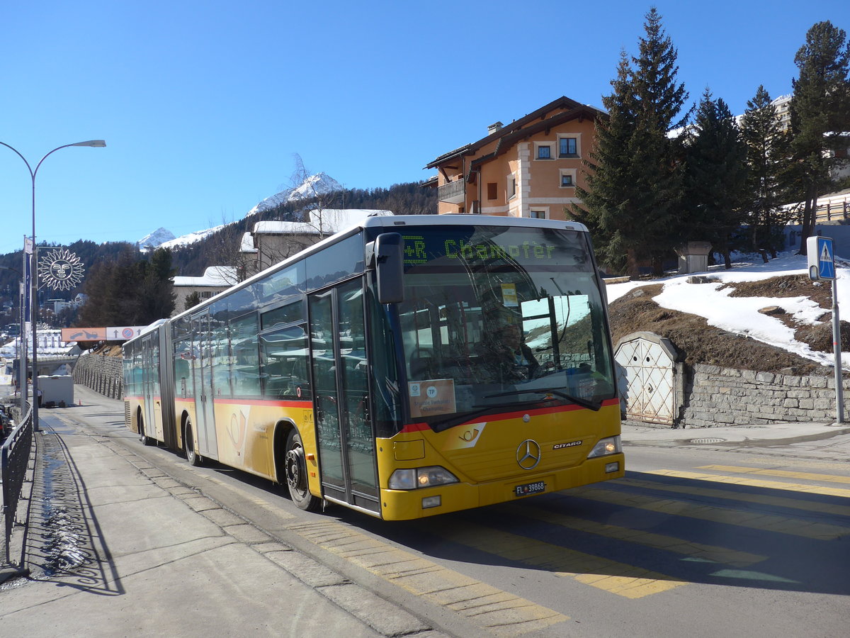 (178'623) - Aus Liechtenstein: Marxer, Mauren - FL 39'868 - Mercedes (ex PostAuto Bern Nr. 637; ex P 27'012) am 18. Februar 2017 beim Bahnhof St. Moritz