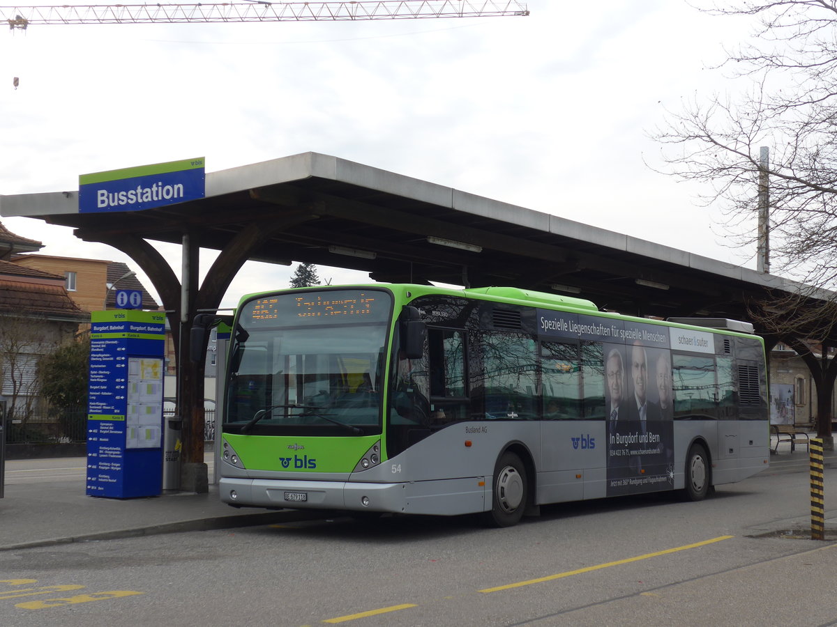 (178'753) - Busland, Burgdorf - Nr. 54/BE 679'118 - Van Hool am 26. Februar 2017 beim Bahnhof Burgdorf