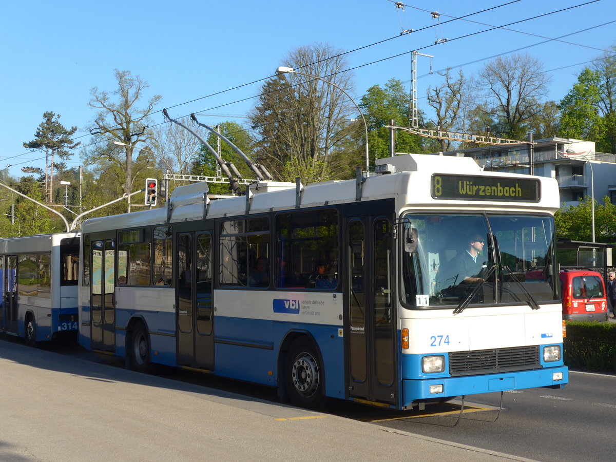 (179'377) - VBL Luzern - Nr. 274 - NAW/R&J-Hess Trolleybus am 10. April 2017 in Luzern, Verkehrshaus