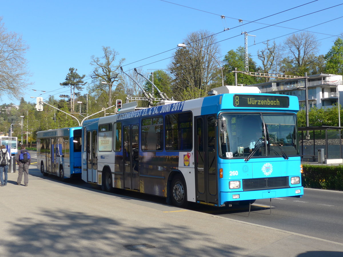 (179'387) - VBL Luzern - Nr. 260 - NAW/R&J-Hess Trolleybus am 10. April 2017 in Luzern, Verkehrshaus