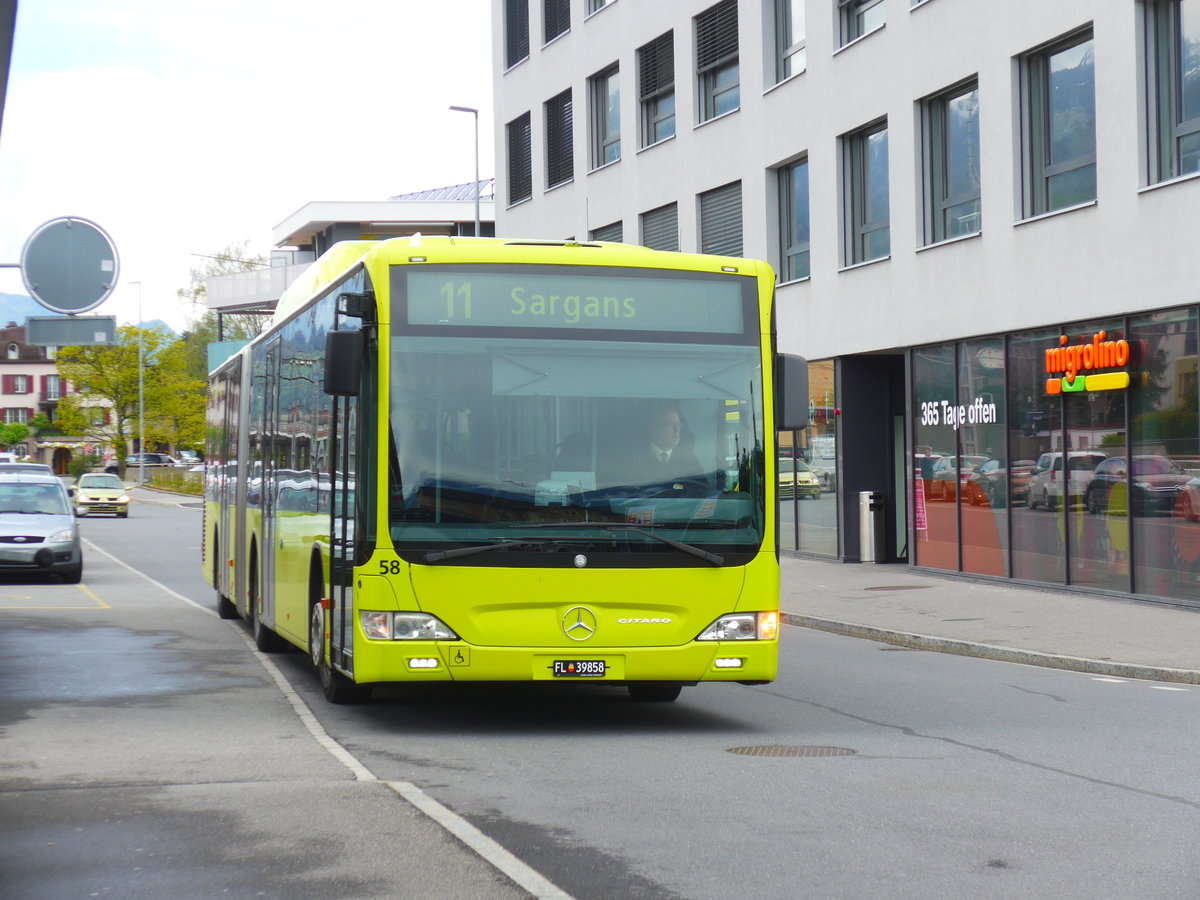 (180'010) - Aus Liechtenstein: LBA Vaduz - Nr. 58/FL 39'858 - Mercedes (ex Matt, Mauren Nr. 50) am 4. Mai 2017 beim Bahnhof Sargans