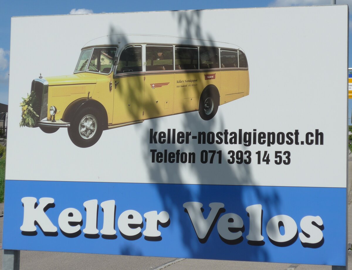 (180'203) - Plakat fr Keller Nostalgiepost und Keller Velos am 21. Mai 2017 in Niederwil, Garage