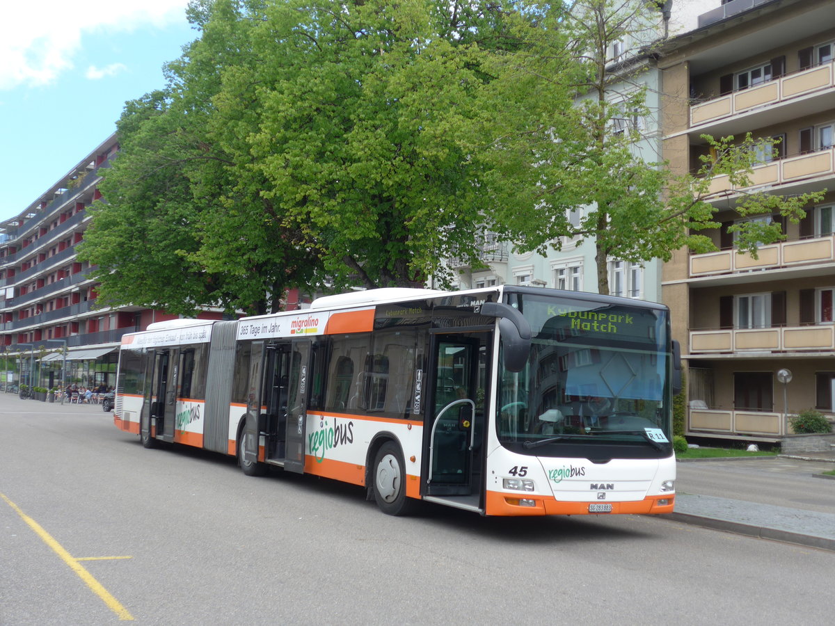 (180'208) - Regiobus, Gossau - Nr. 45/SG 283'883 - MAN am 21. Mai 2017 beim Bahnhof Gossau