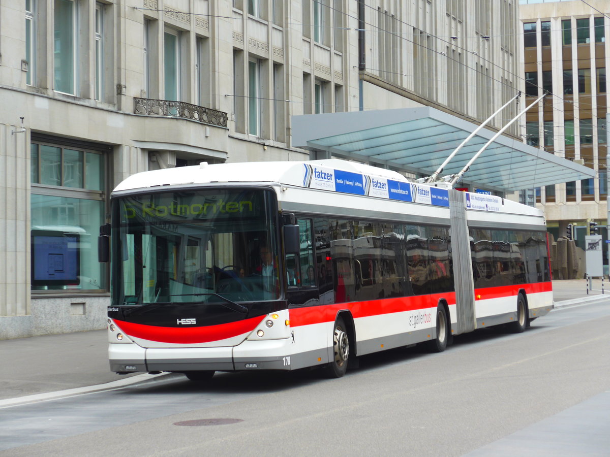 (180'224) - St. Gallerbus, St. Gallen - Nr. 178 - Hess/Hess Gelenktrolleybus am 21. Mai 2017 beim Bahnhof St. Gallen