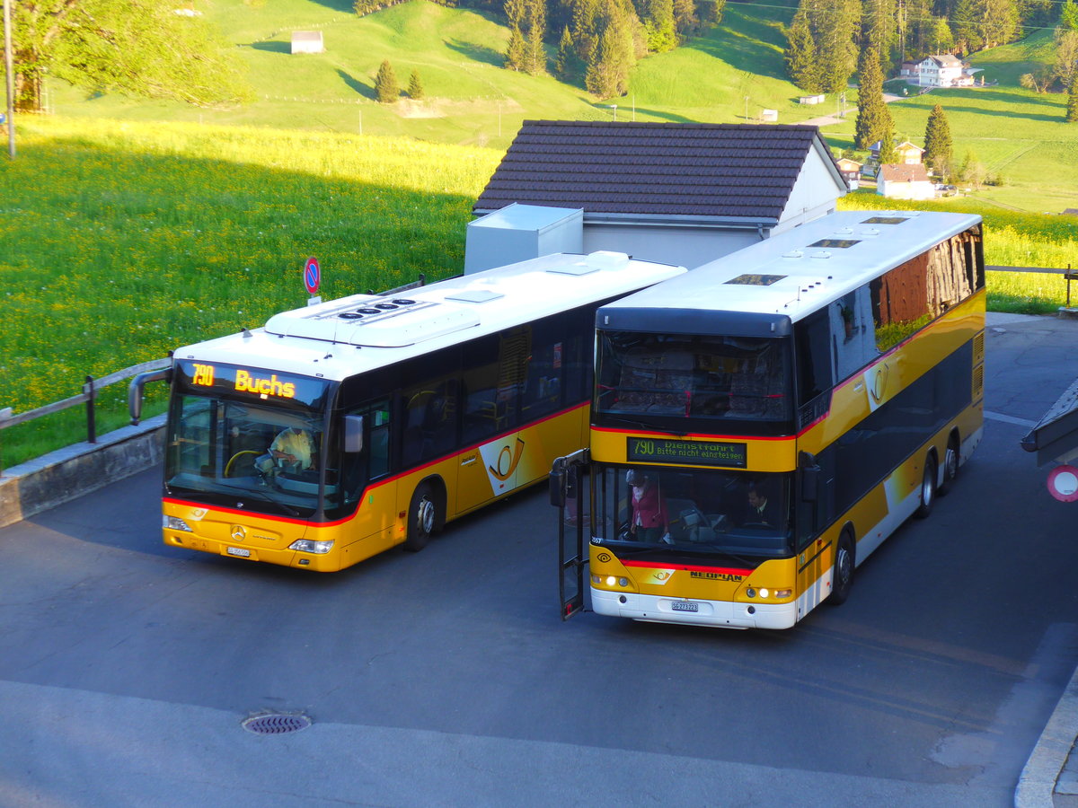 (180'282) - PostAuto Ostschweiz - SG 356'506 - Mercedes (ex Schmidt, Oberbren) + SG 273'223 - Neoplan (ex P 27'022) am 21. Mai 2017 in Wildhaus, Dorf