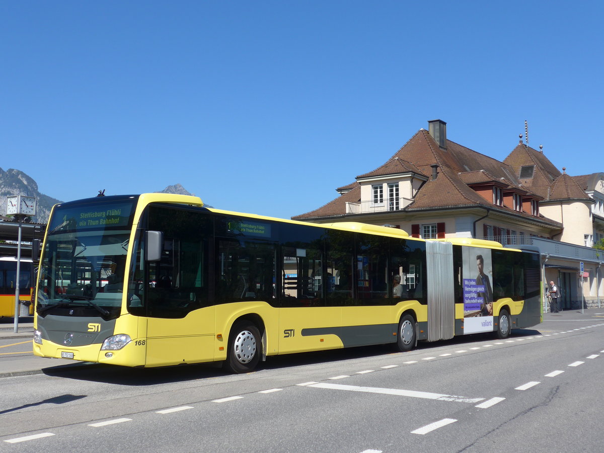(180'772) - STI Thun - Nr. 168/BE 752'168 - Mercedes am 26. Mai 2017 beim Bahnhof Spiez