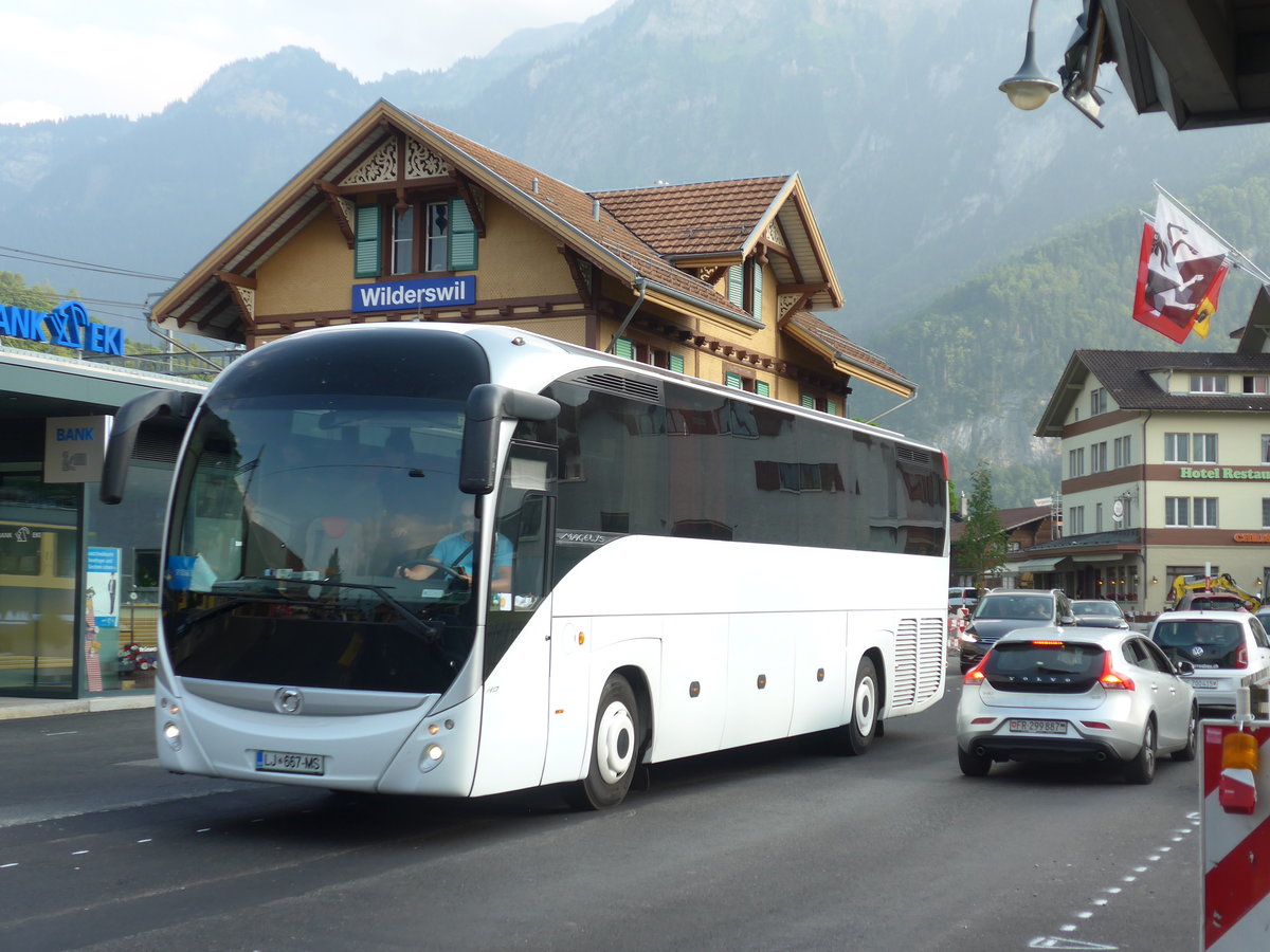 (181'534) - Aus Slowenien: ??? - LJ 667-MS - Irisbus am 24. Juni 2017 beim Bahnhof Wilderswil