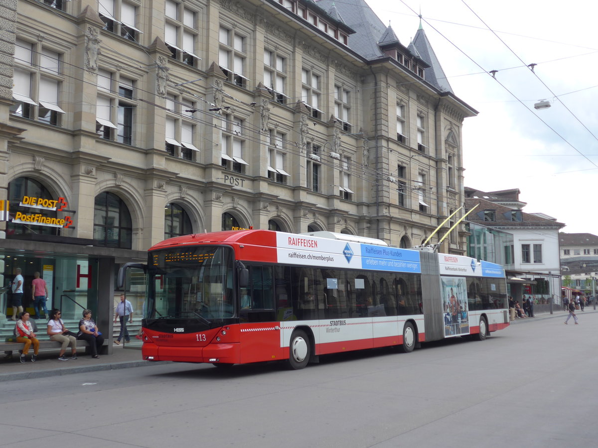 (182'016) - SW Winterthur - Nr. 113 - Hess/Hess Gelenktrolleybus am 10. Juli 2017 beim Hauptbahnhof Winterthur