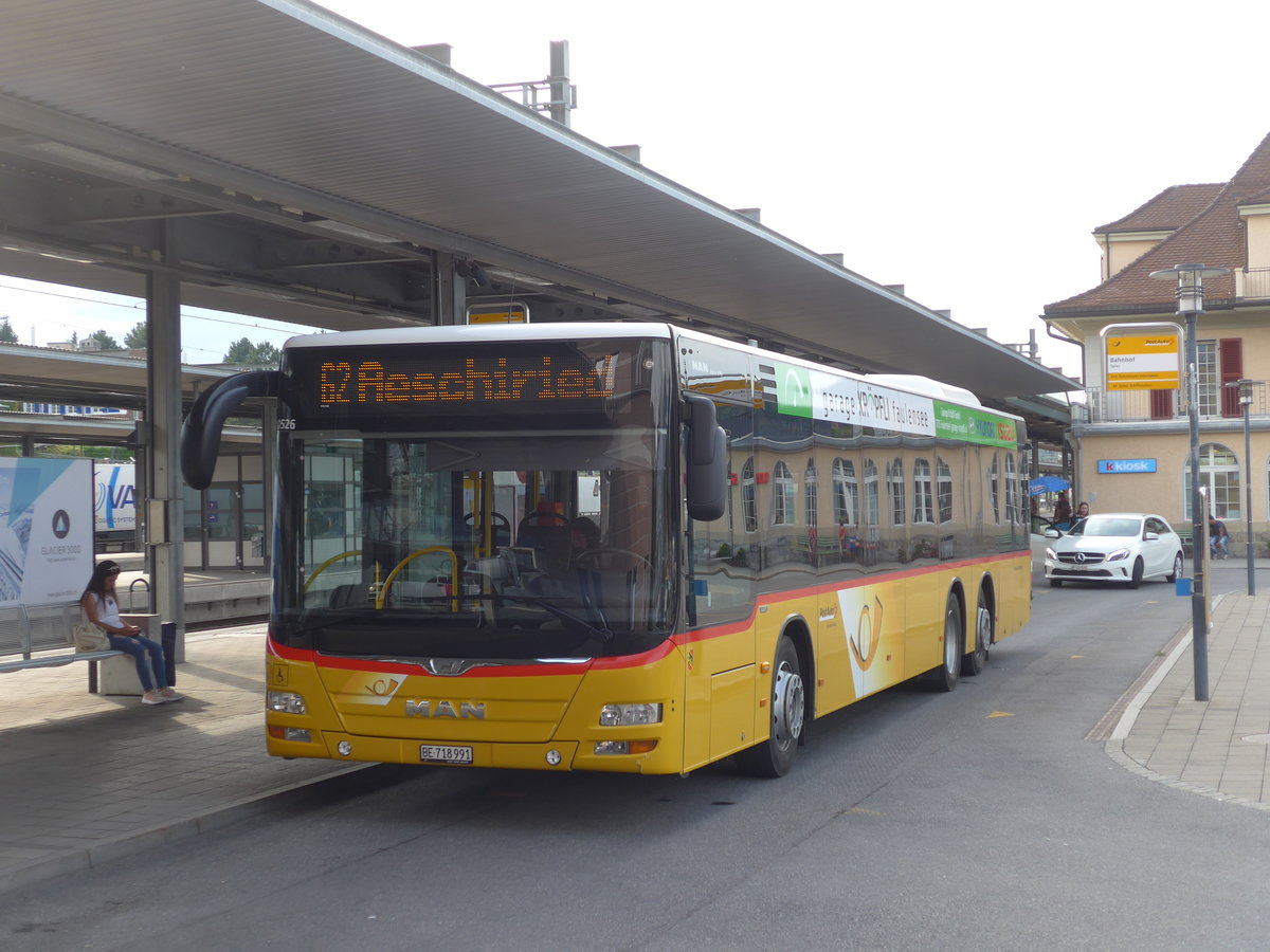 (182'171) - PostAuto Bern - BE 718'991 - MAN am 22. Juli 2017 beim Bahnhof Spiez