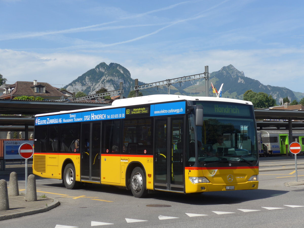 (182'457) - PostAuto Bern - BE 489'810 - Mercedes (ex Portenier, Adelboden Nr. 10) am 31. Juli 2017 beim Bahnhof Spiez