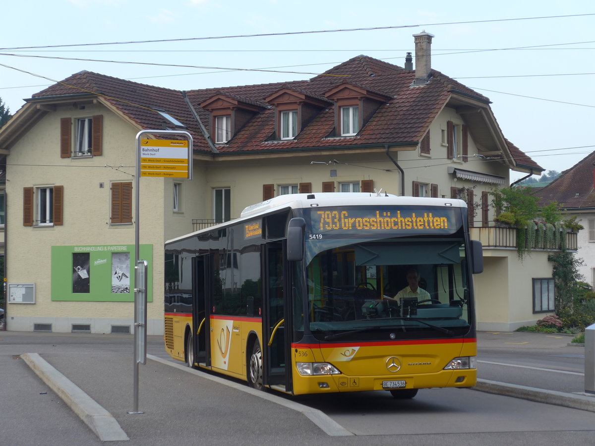 (182'491) - PostAuto Bern - Nr. 536/BE 734'536 - Mercedes am 2. August 2017 beim Bahnhof Worb Dorf