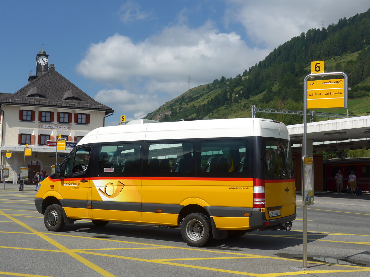 (182'716) - PostAuto Graubnden - GR 78'339 - Mercedes (ex Graf, Brail) am 5. August 2017 beim Bahnhof Scuol-Tarasp