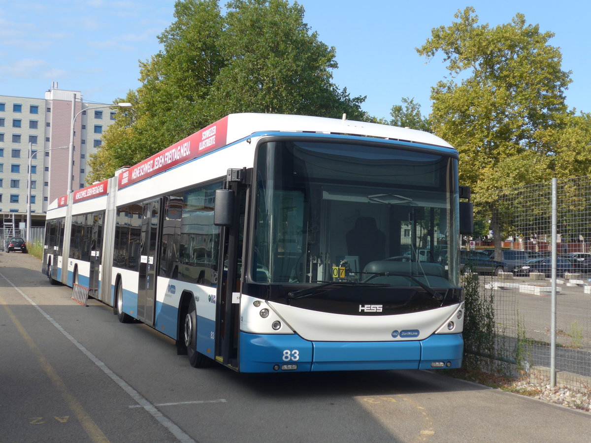 (183'659) - VBZ Zrich - Nr. 83 - Hess/Hess Doppelgelenktrolleybus am 20. August 2017 in Zrich, Garage Hardau