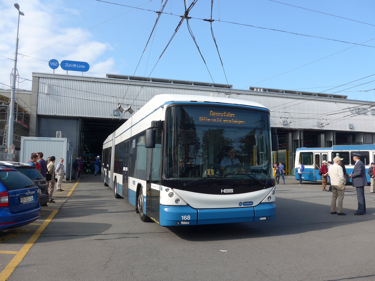 (183'677) - VBZ Zrich - Nr. 168 - Hess/Hess Gelenktrolleybus am 20. August 2017 in Zrich, Garage Hardau