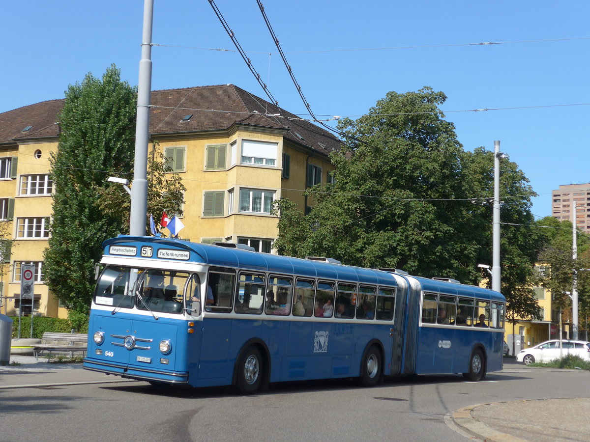 (183'711) - VBZ Zrich (TMZ) - Nr. 540/ZH 315'491 - Saurer/Saurer (ex Nr. 7540; ex Nr. 540) am 20. August 2017 in Zrich, Bullingerplatz