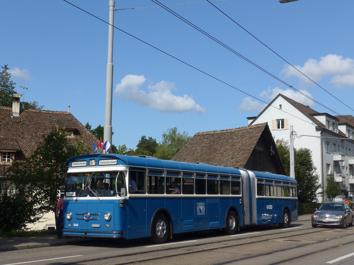 (183'718) - VBZ Zrich (TMZ) - Nr. 540/ZH 315'491 - Saurer/Saurer (ex Nr. 7540; ex Nr. 540) am 20. August 2017 in Zrich, Burgwies