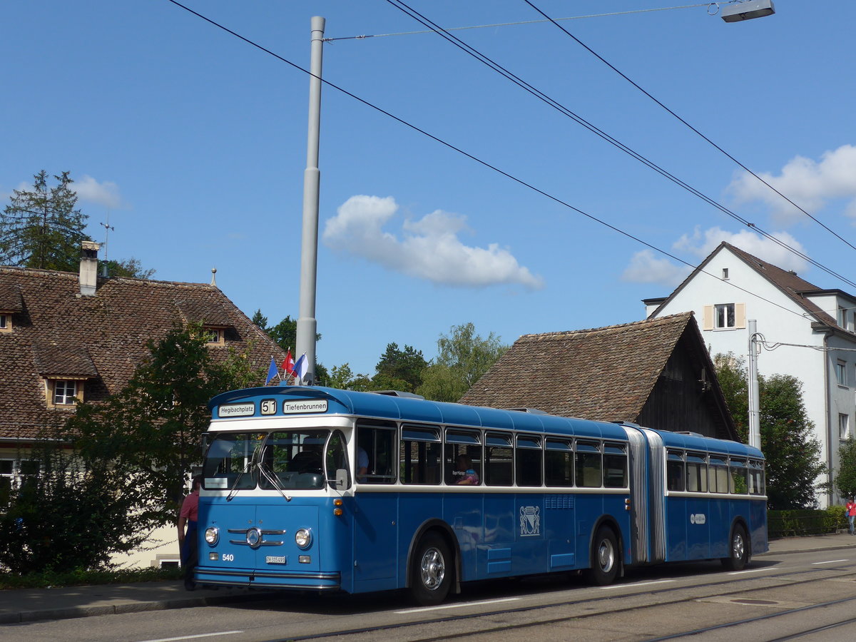 (183'719) - VBZ Zrich (TMZ) - Nr. 540/ZH 315'491 - Saurer/Saurer (ex Nr. 7540; ex Nr. 540) am 20. August 2017 in Zrich, Burgwies