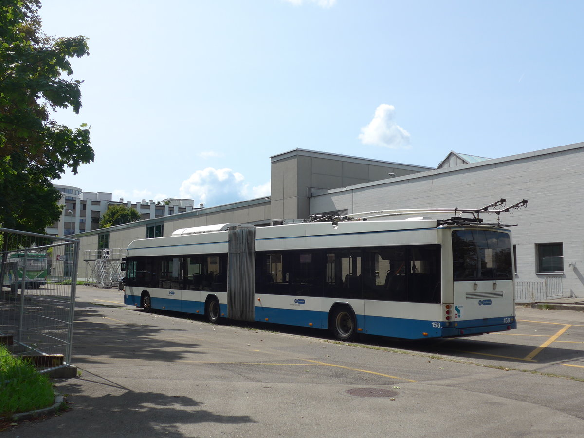 (183'744) - VBZ Zrich - Nr. 158 - Hess/Hess Gelenktrolleybus am 20. August 2017 in Zrich, Garage Hardau