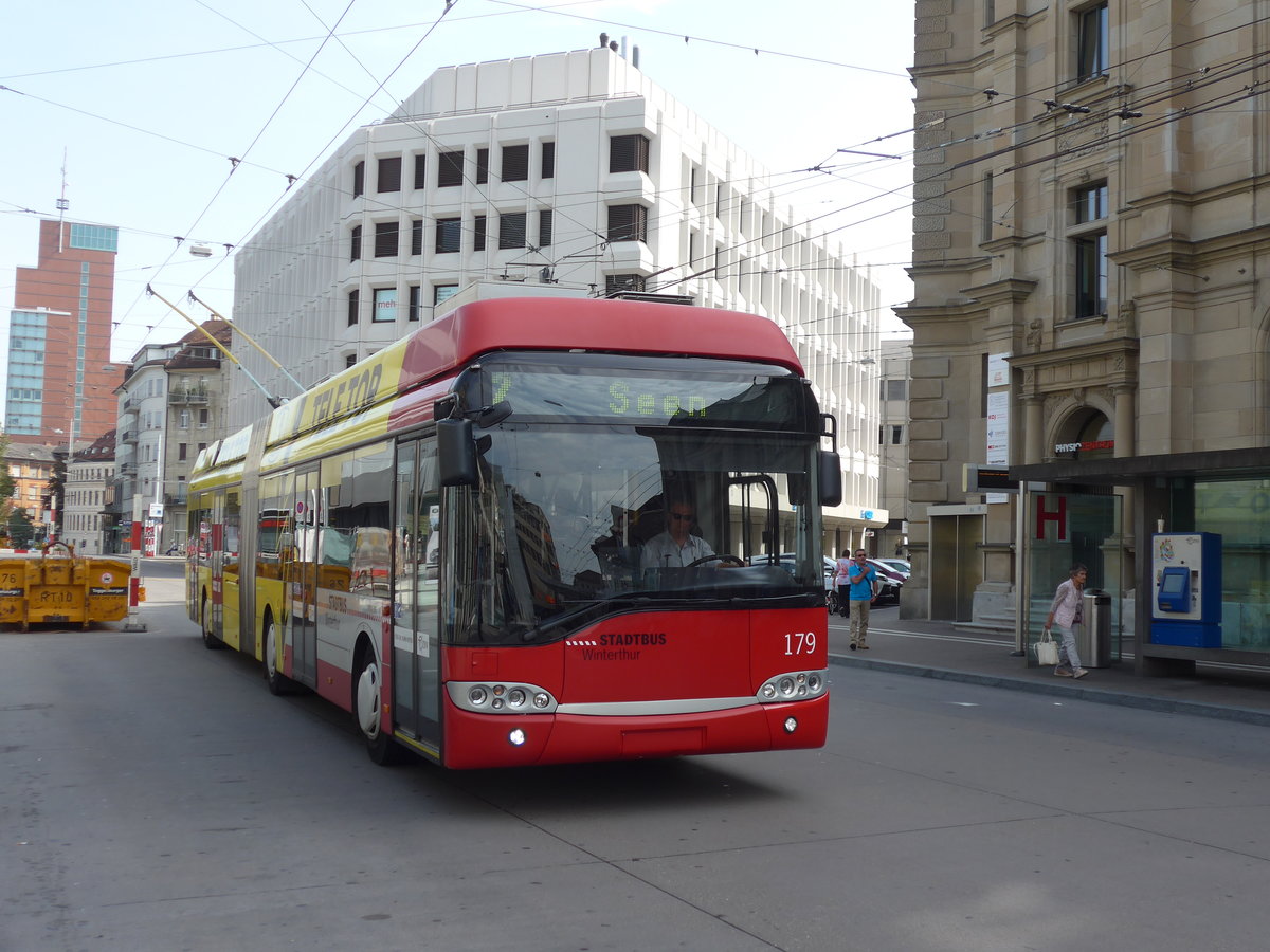 (184'520) - SW Winterthur - Nr. 179 - Solaris Gelenktrolleybus am 27. August 2017 beim Hauptbahnhof Winterthur