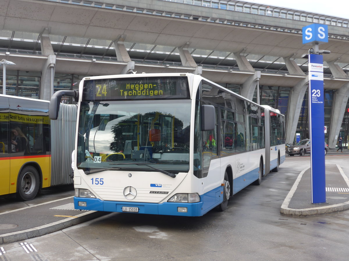 (185'097) - VBL Luzern - Nr. 155/LU 15'018 - Mercedes am 18. September 2017 beim Bahnhof Luzern