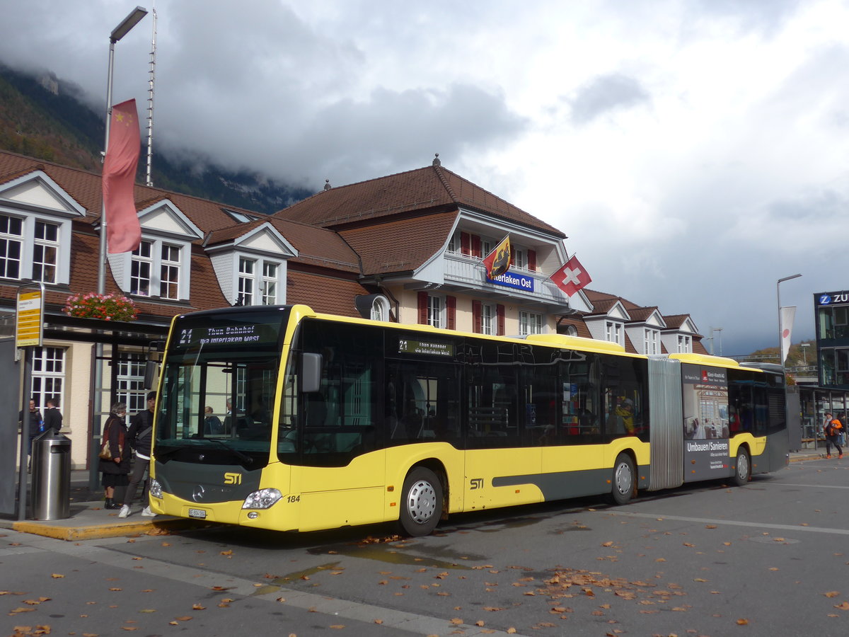 (186'106) - STI Thun - Nr. 184/BE 804'184 - Mercedes am 22. Oktober 2017 beim Bahnhof Interlaken Ost