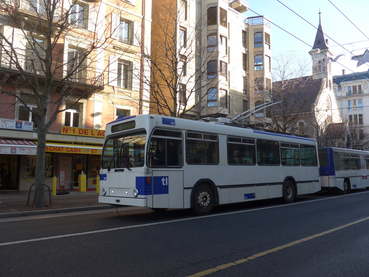 (187'160) - TL Lausanne - Nr. 787 - NAW/Lauber Trolleybus am 23. Dezember 2017 in Lausanne, Chauderon