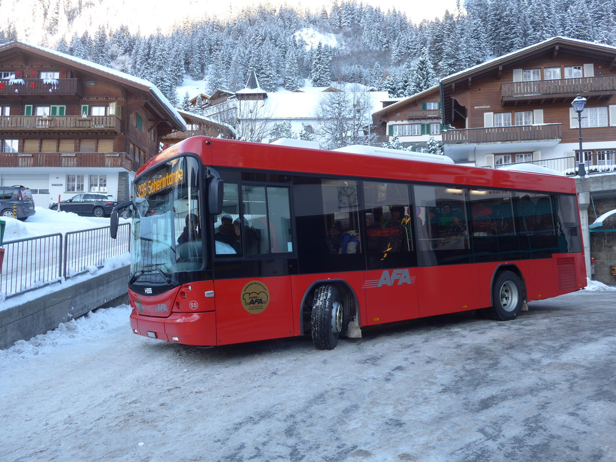 (187'462) - AFA Adelboden - Nr. 55/BE 611'055 - Scania/Hess am 29. Dezember 2017 in Adelboden, Busstation