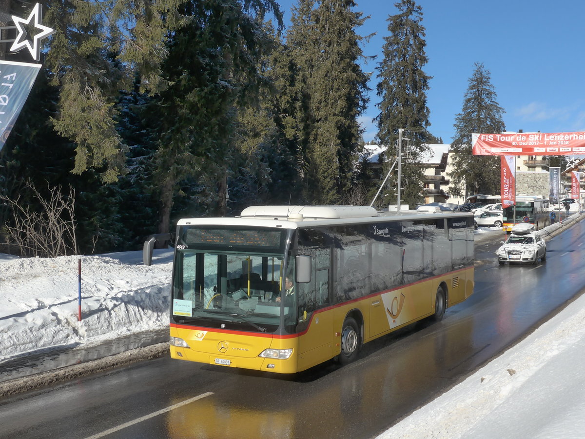 (187'589) - Reptrans, Salouf - GR 80'007 - Mercedes (ex PostAuto Nordschweiz) am 1. Januar 2018 in Valbella, Tour de Ski