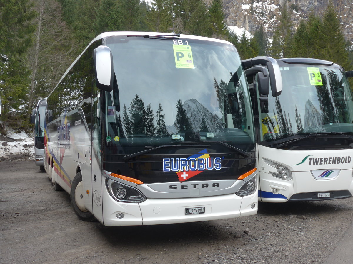 (187'822) - Eurobus, Bern - Nr. 1/BE 379'901 - Setra am 7. Januar 2018 in Adelboden, Unter dem Birg