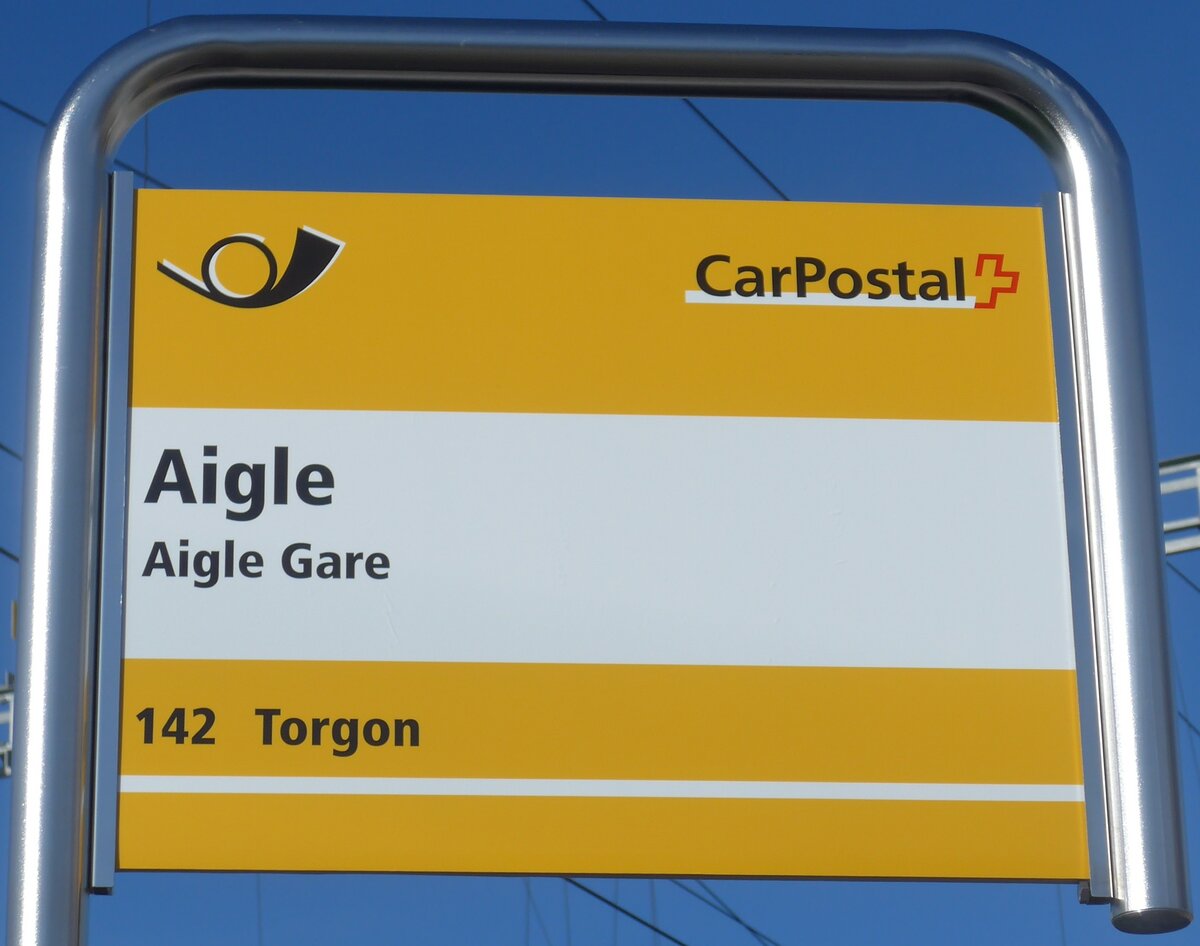 (187'937) - PostAuto-Haltestellenschild - Aigle, Aigle Gare - am 14. Januar 2018