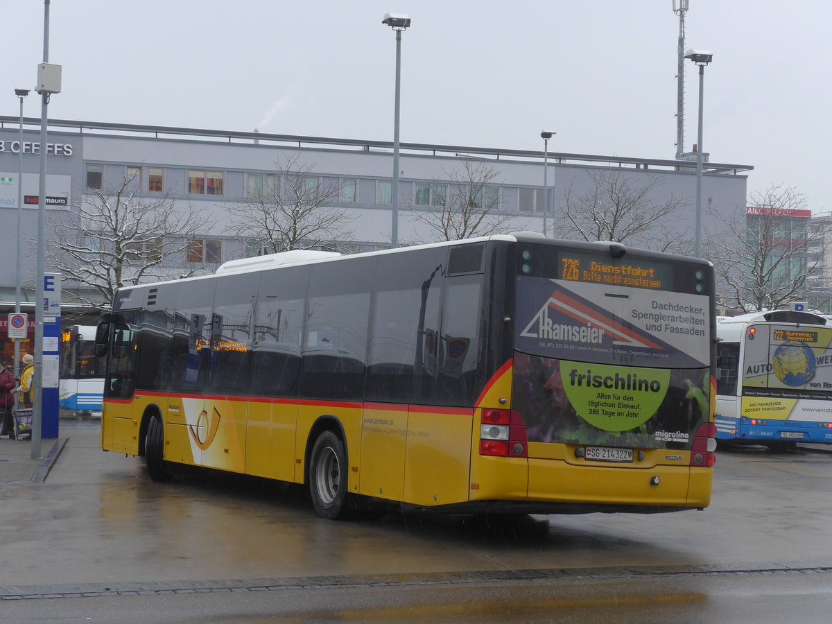 (188'286) - Postautobetriebe Unteres Toggenburg, Ltisburg - SG 214'322 - MAN am 8. Februar 2018 beim Bahnhof Wil