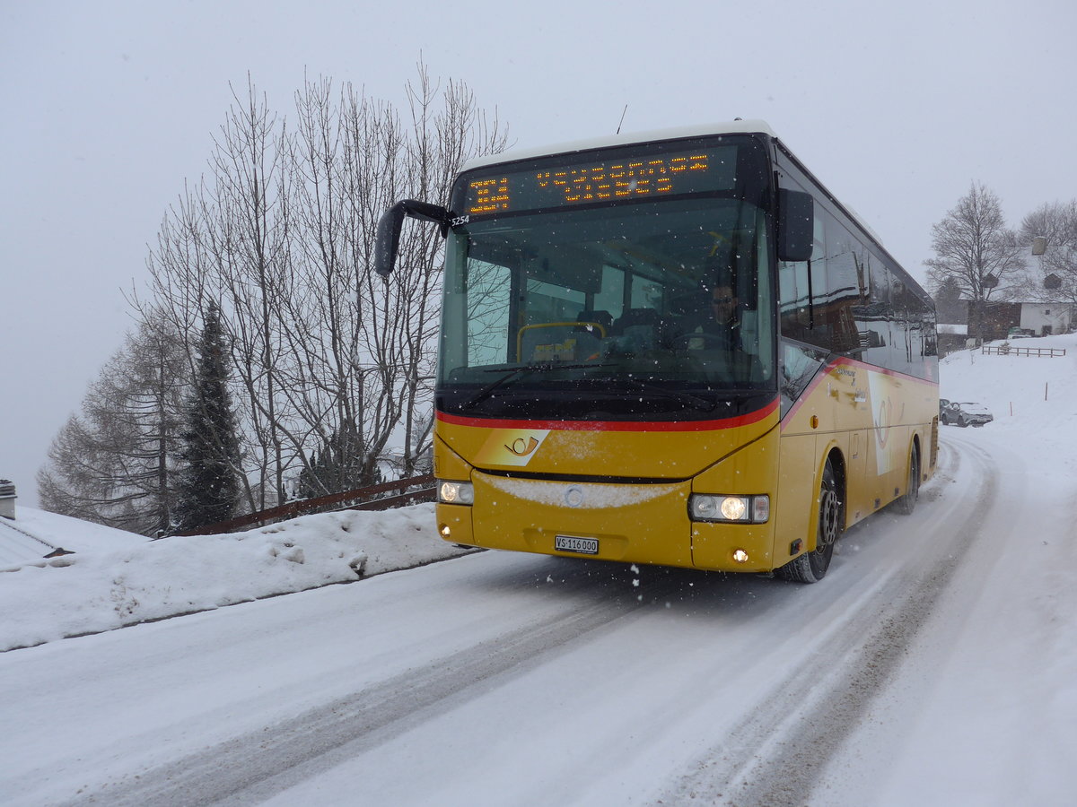 (188'395) - PostAuto Wallis - Nr. 13/VS 116'000 - Irisbus (ex Theytaz, Sion) am 11. Februar 2018 in Les Agettes, Les Agettes d'en-Haut