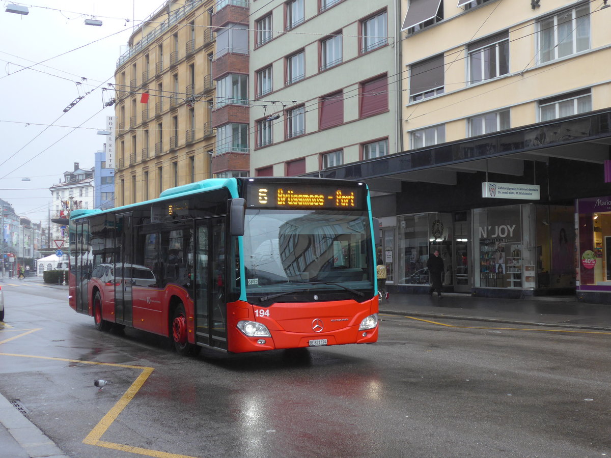 (188'678) - VB Biel - Nr. 194/BE 821'194 - Mercedes am 15. Februar 2018 beim Bahnhof Biel