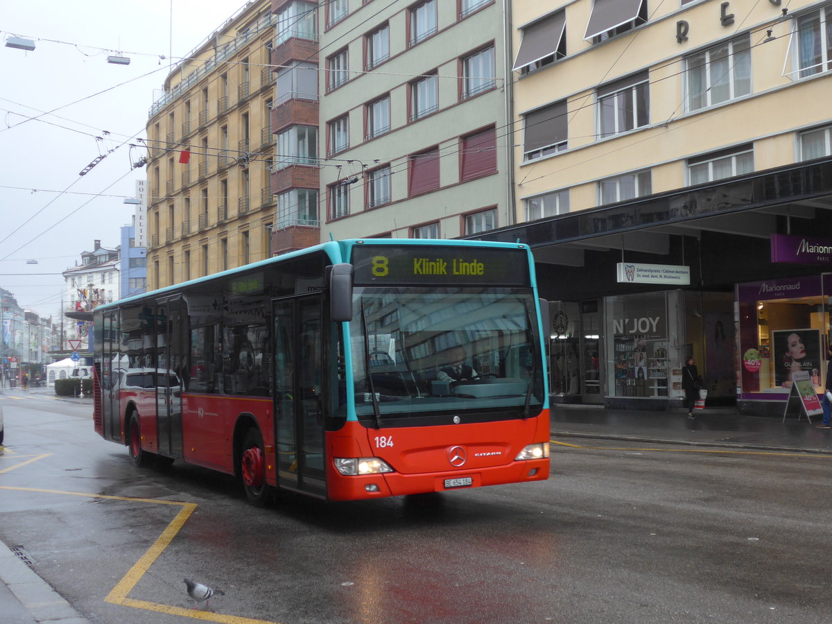(188'679) - VB Biel - Nr. 184/BE 654'184 - Mercedes am 15. Februar 2018 beim Bahnhof Biel