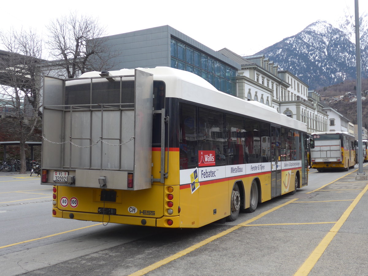 (189'051) - PostAuto Wallis - VS 32'092 - Scania/Hess (ex In Albon, Visp) am 3. Mrz 2018 beim Bahnhof Brig