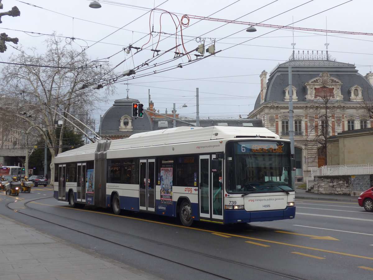 (189'147) - TPG Genve - Nr. 739 - Hess/Hess Gelenktrolleybus am 12. Mrz 2018 in Genve, Place des Vingt-Deux-Cantons