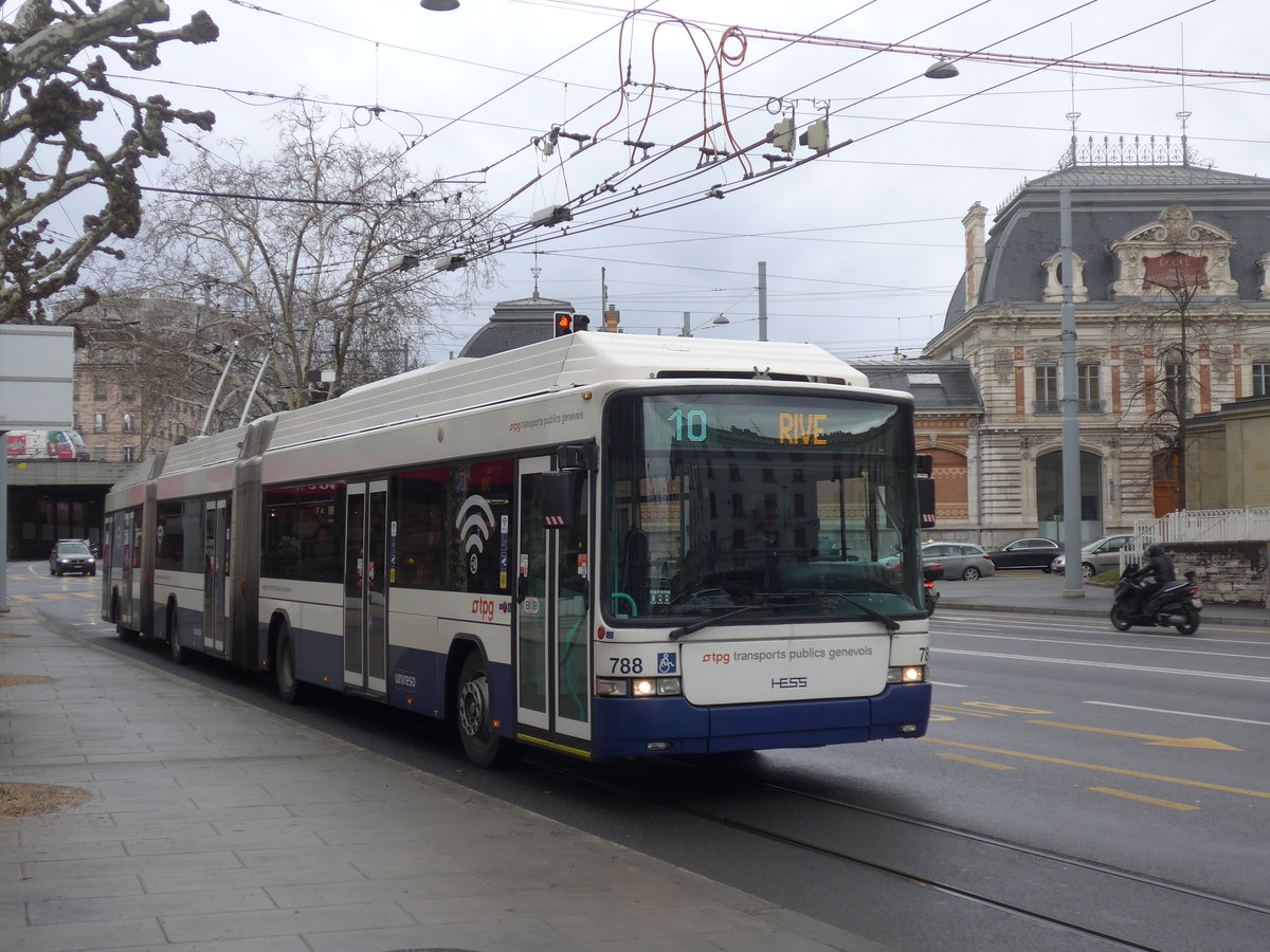 (189'155) - TPG Genve - Nr. 788 - Hess/Hess Doppelgelenktrolleybus am 12. Mrz 2018 in Genve, Place des Vingt-Deux-Cantons