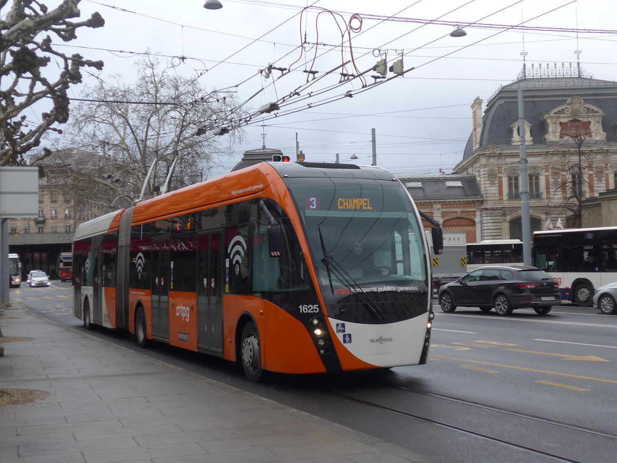(189'157) - TPG Genve - Nr. 1625 - Van Hool Gelenktrolleybus am 12. Mrz 2018 in Genve, Place des Vingt-Deux-Cantons