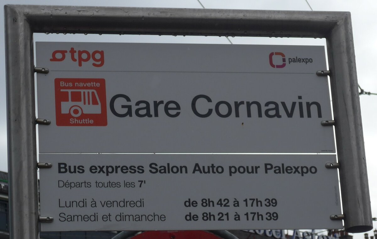 (189'200) - tpg-Haltestellenschild - Genve, Gare Cornavin - am 12. Mrz 2018