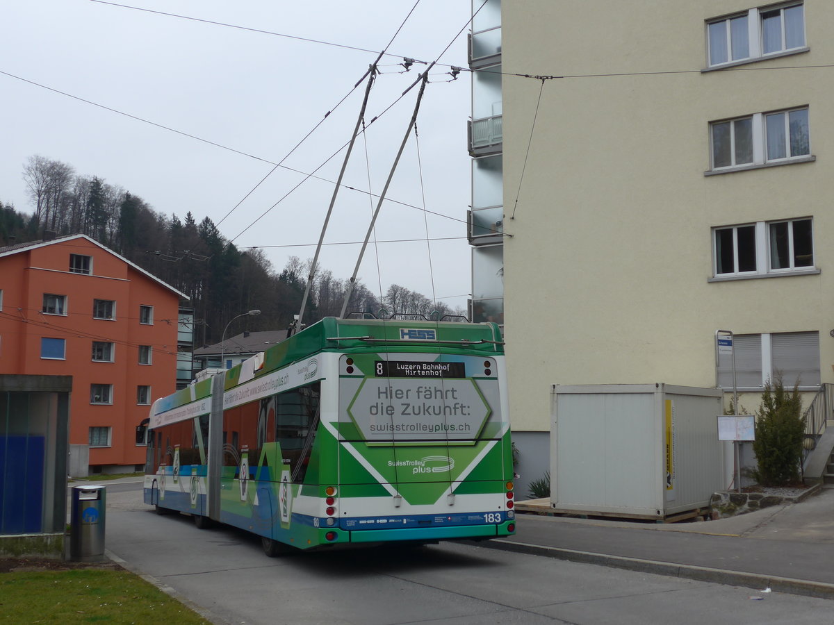 (189'355) - VBZ Zrich - Nr. 183 - Hess/Hess Gelenktrolleybus am 17. Mrz 2018 in Luzern, Wrzenbach (Einsatz VBL)