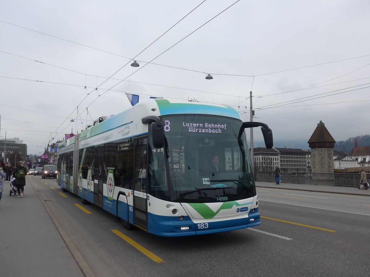 189'378) - VBZ Zrich - Nr. 183 - Hess/Hess Gelenktrolleybus am 17. Mrz 2018 in Luzern, Bahnhofbrcke (Einsatz VBL)