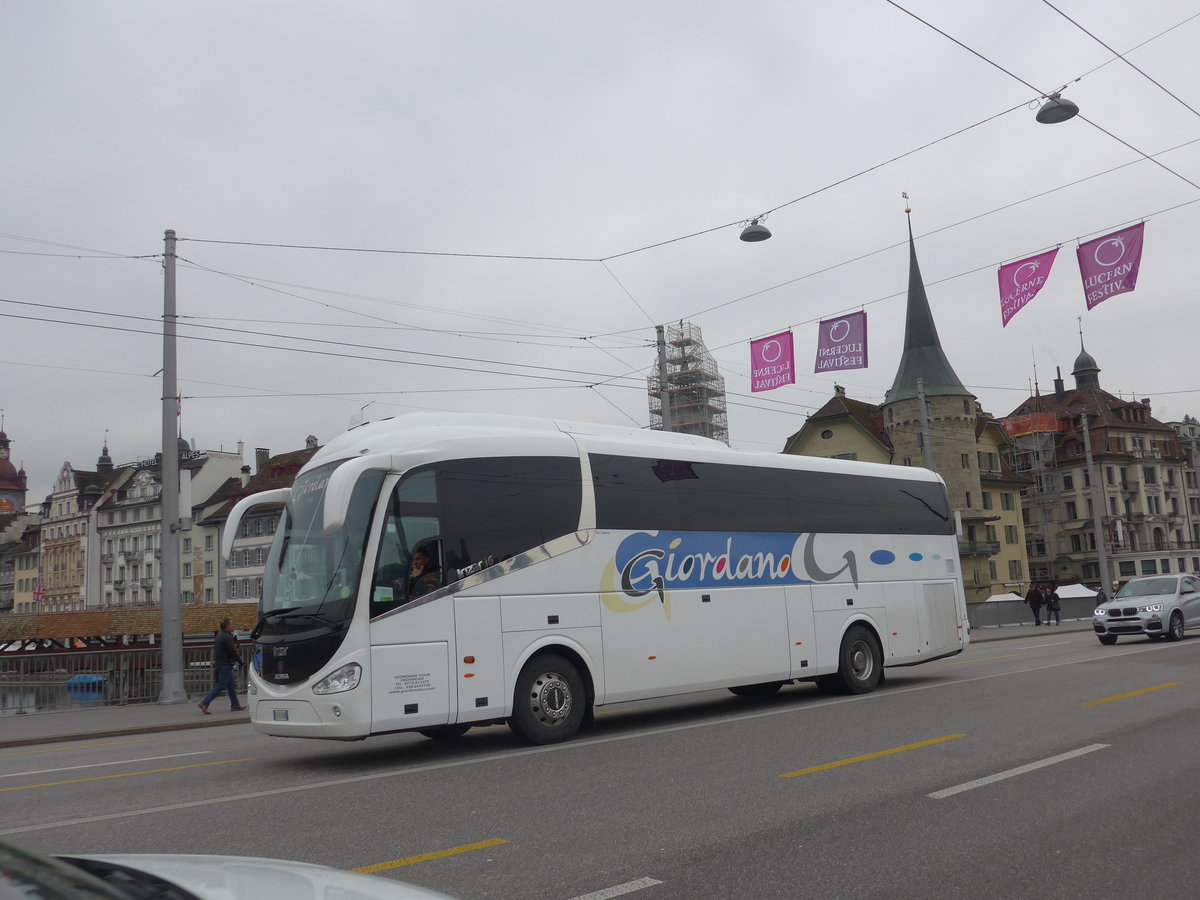 (189'380) - Aus Italien: Giordano, Frosinone - FA-812 HB - Scania/Irizar am 17. Mrz 2018 in Luzern, Bahnhofbrcke