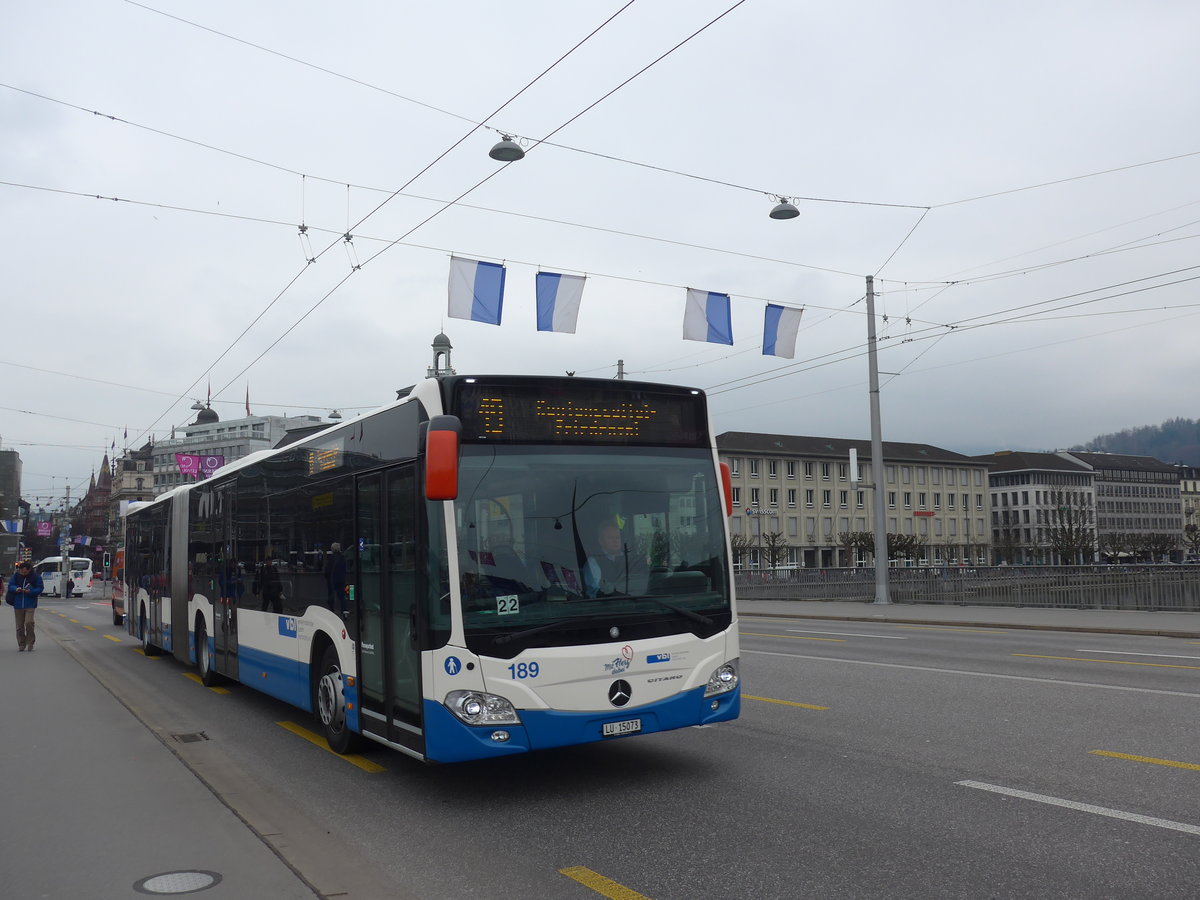 (189'382) - VBL Luzern - Nr. 189/LU 15'073 - Mercedes am 17. Mrz 2018 in Luzern, Bahnhofbrcke
