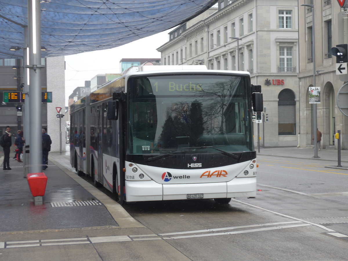 (189'474) - AAR bus+bahn, Aarau - Nr. 167/AG 435'167 - Scania/Hess am 19. Mrz 2018 beim Bahnhof Aarau