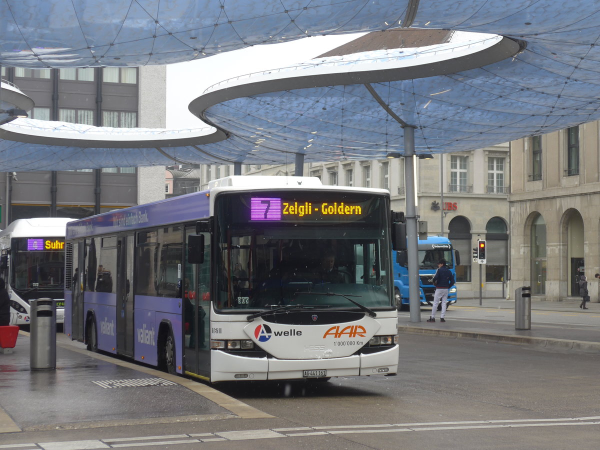 (189'483) - AAR bus+bahn, Aarau - Nr. 161/AG 441'161 - Scania/Hess am 19. Mrz 2018 beim Bahnhof Aarau