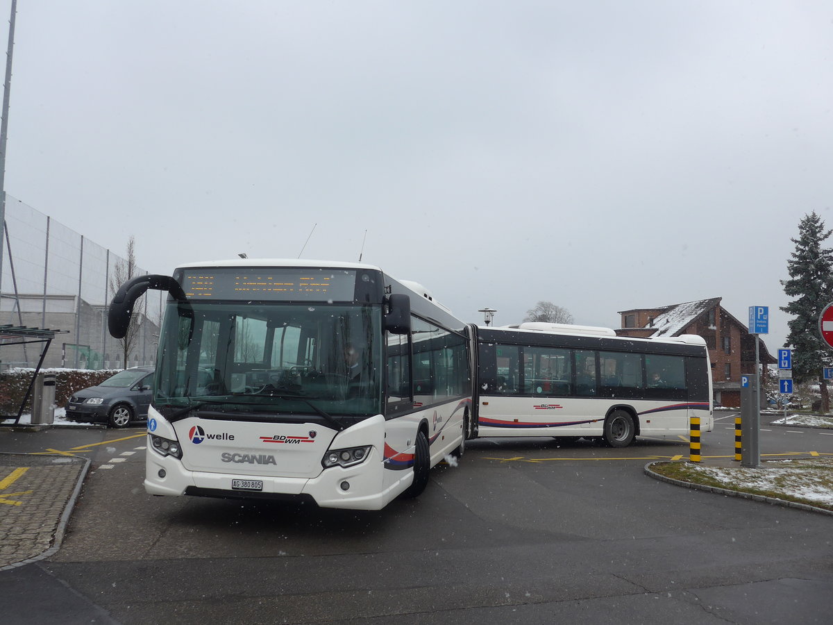 (189'504) - Limmat Bus, Dietikon - AG 380'805 - Scania am 19. Mrz 2018 in Meisterschwanden, Schulhaus