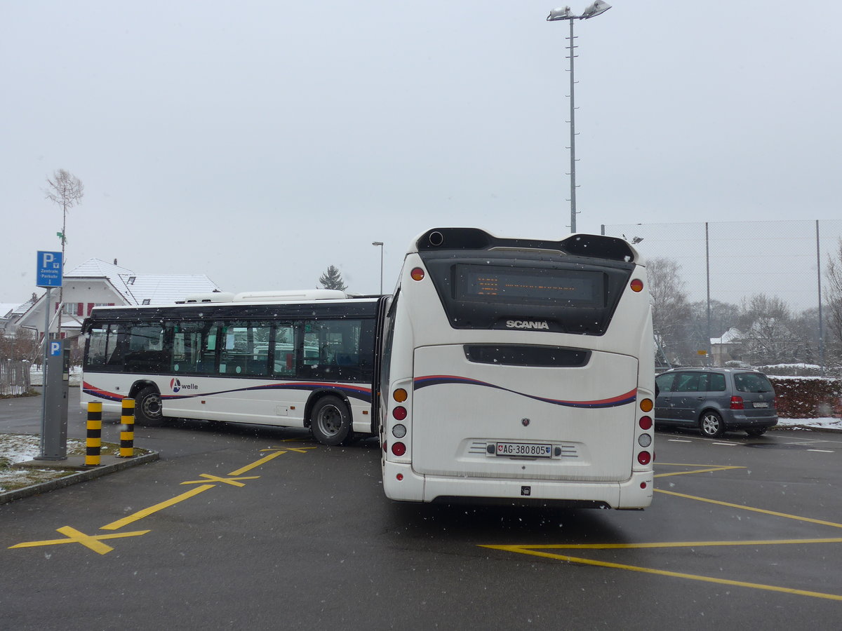 (189'505) - Limmat Bus, Dietikon - AG 380'805 - Scania am 19. Mrz 2018 in Meisterschwanden, Schulhaus