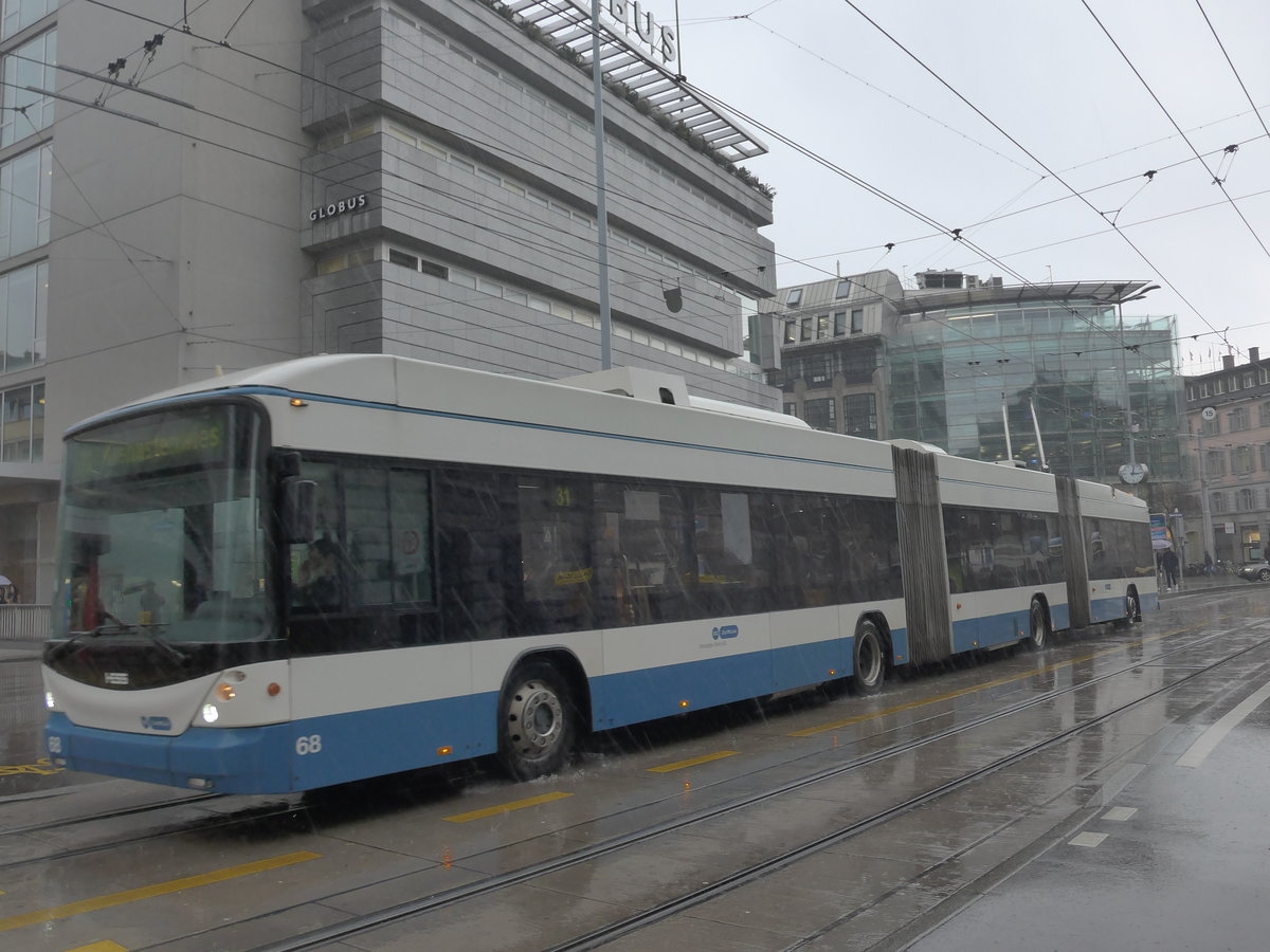 (189'679) - VBZ Zrich - Nr. 68 - Hess/Hess Doppelgelenktrolleybus am 26. Mrz 2018 in Zrich, Lwenplatz