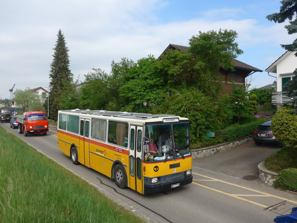 (192'524) - Schr, Ettenhausen - TG 175'032 - Saurer/R&J (ex Zimmermann, Kerns; ex Amstein, Willisau) am 5. Mai 2018 in Attikon, Bahnstrasse